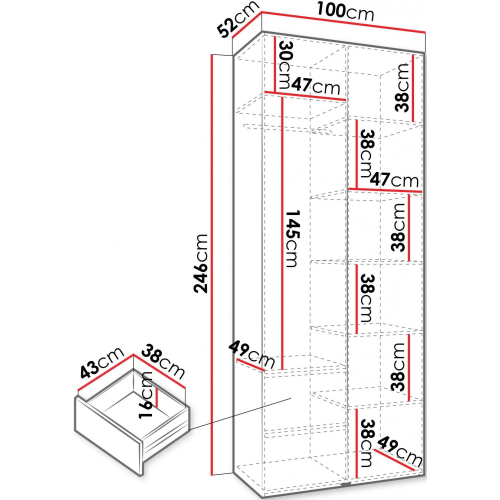 Ντουλάπα Como I-Λευκό - Μαύρο-Μήκος: 100εκ