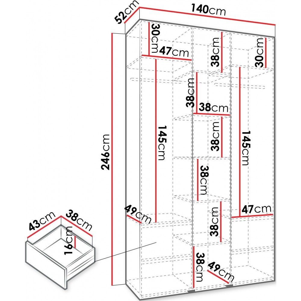 Ντουλάπα Como I 140 Τρίφυλλη-Λευκό - Χρυσό