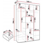 Ντουλάπα Como I 160 Τρίφυλλη-Λευκό - Μαύρο