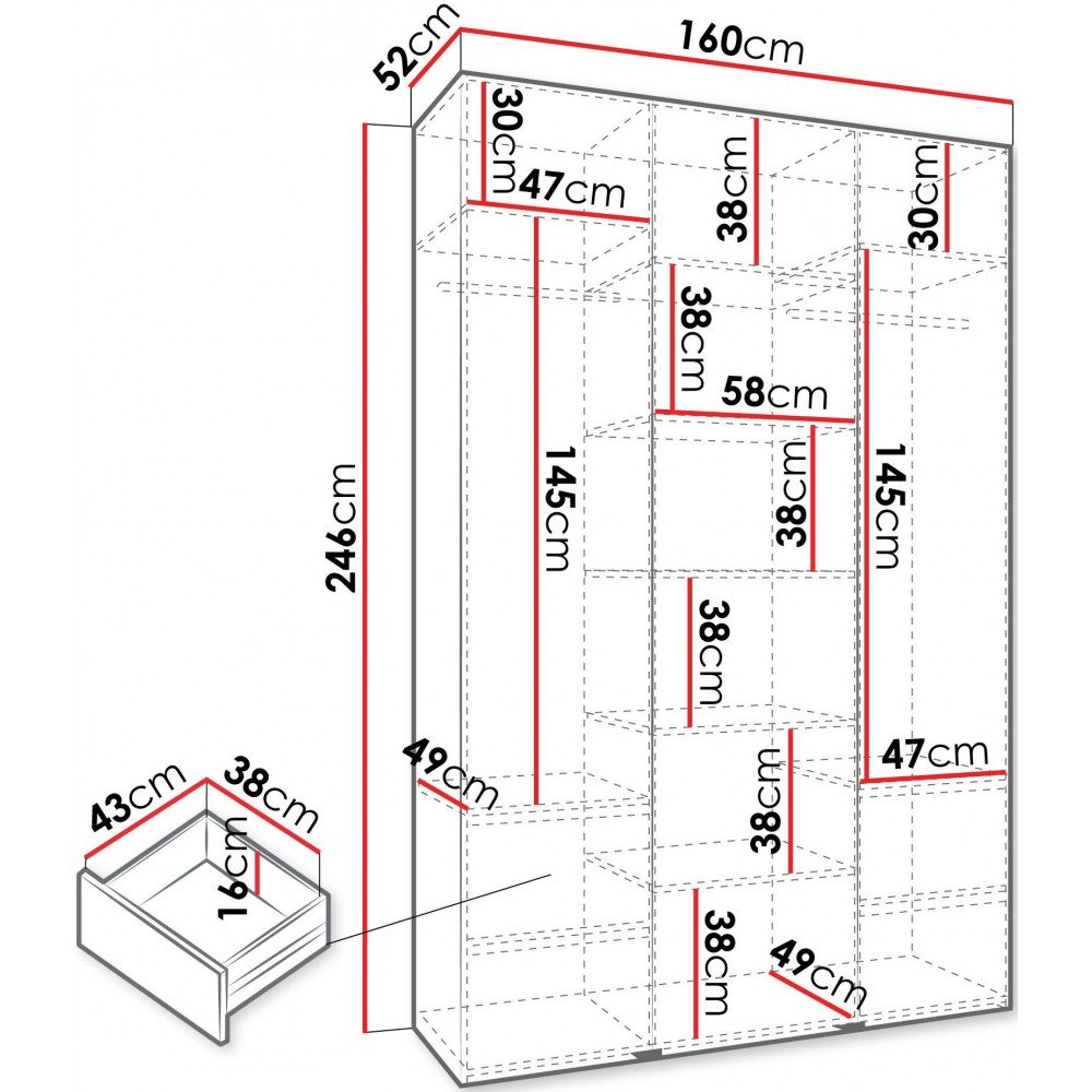 Ντουλάπα Como I 160 Τρίφυλλη-Λευκό - Χρυσό