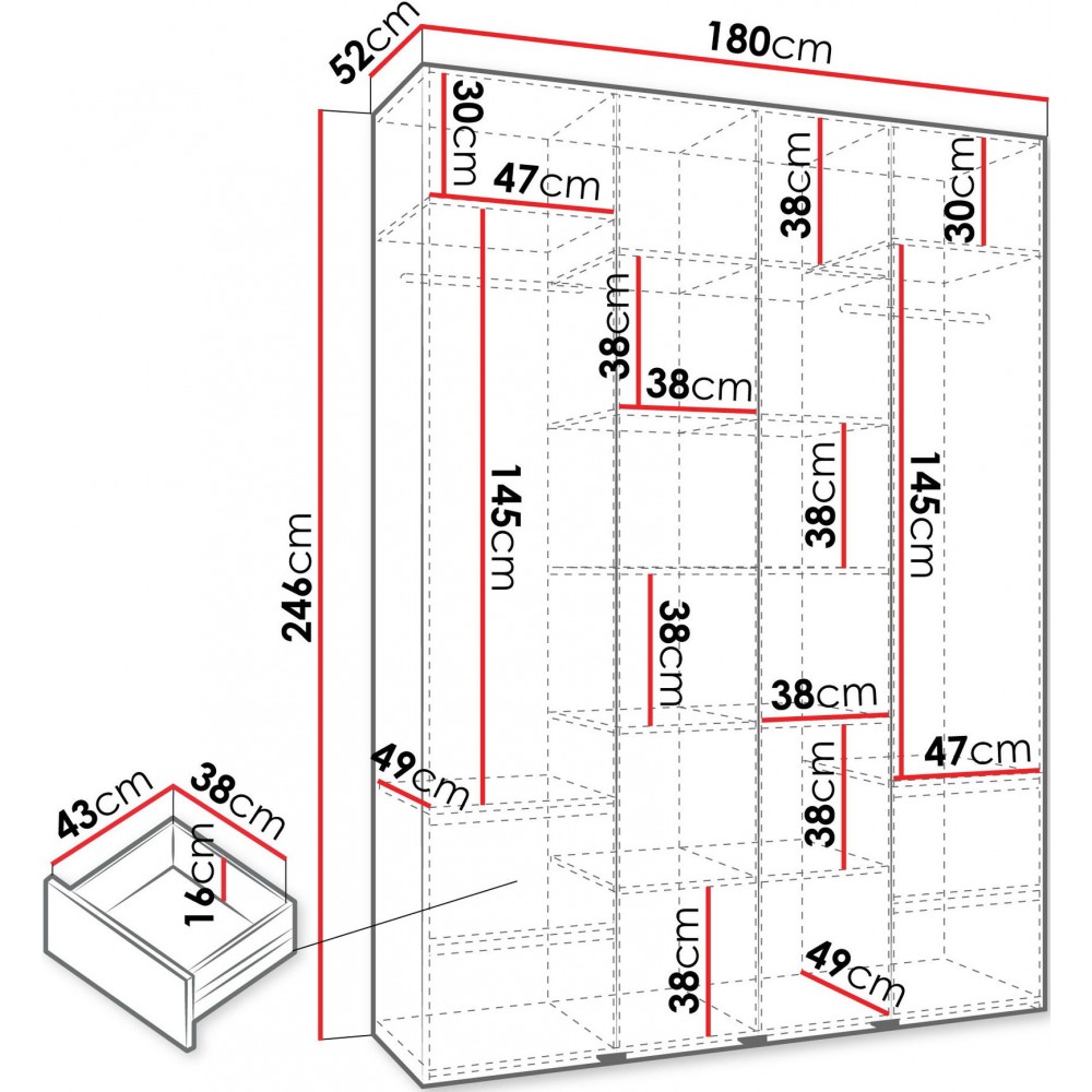 Ντουλάπα Como I 180 Τετράφυλλη-Λευκό - Χρυσό