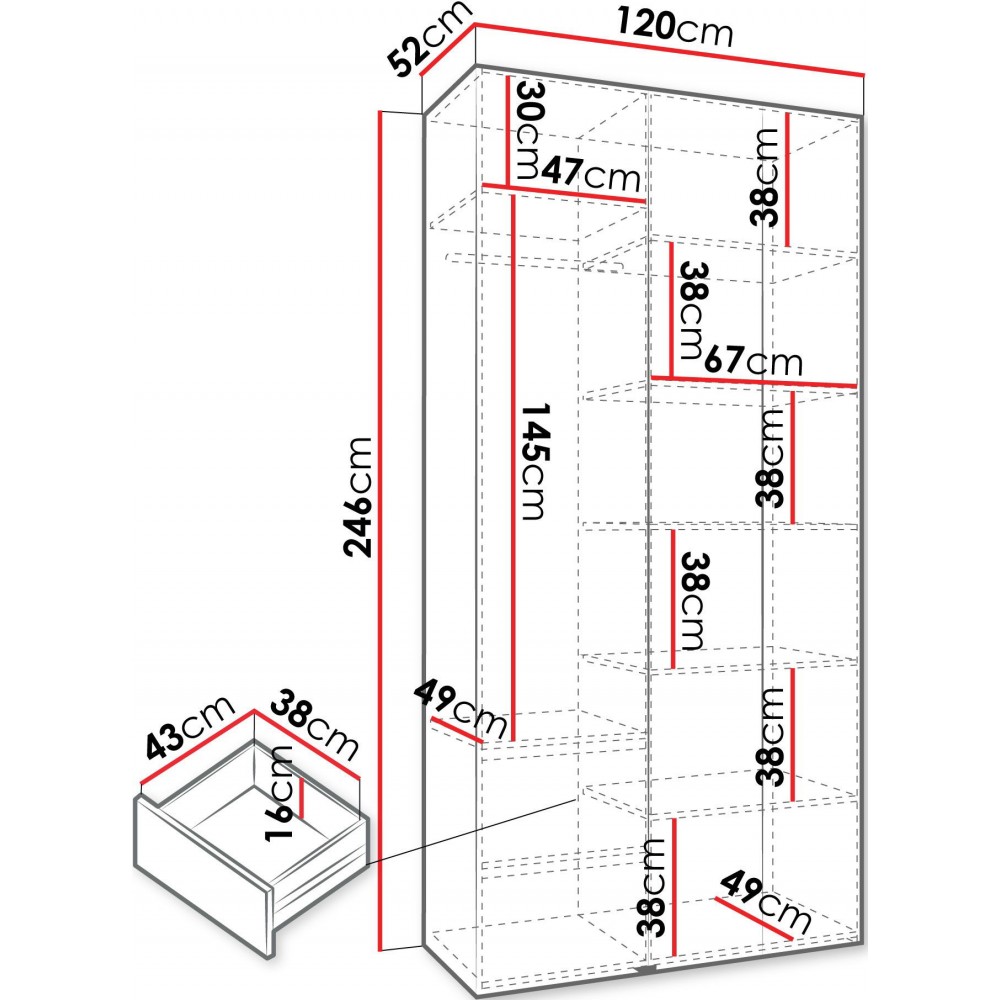 Ντουλάπα Como II 120 Τρίφυλλη-Λευκό - Μαύρο