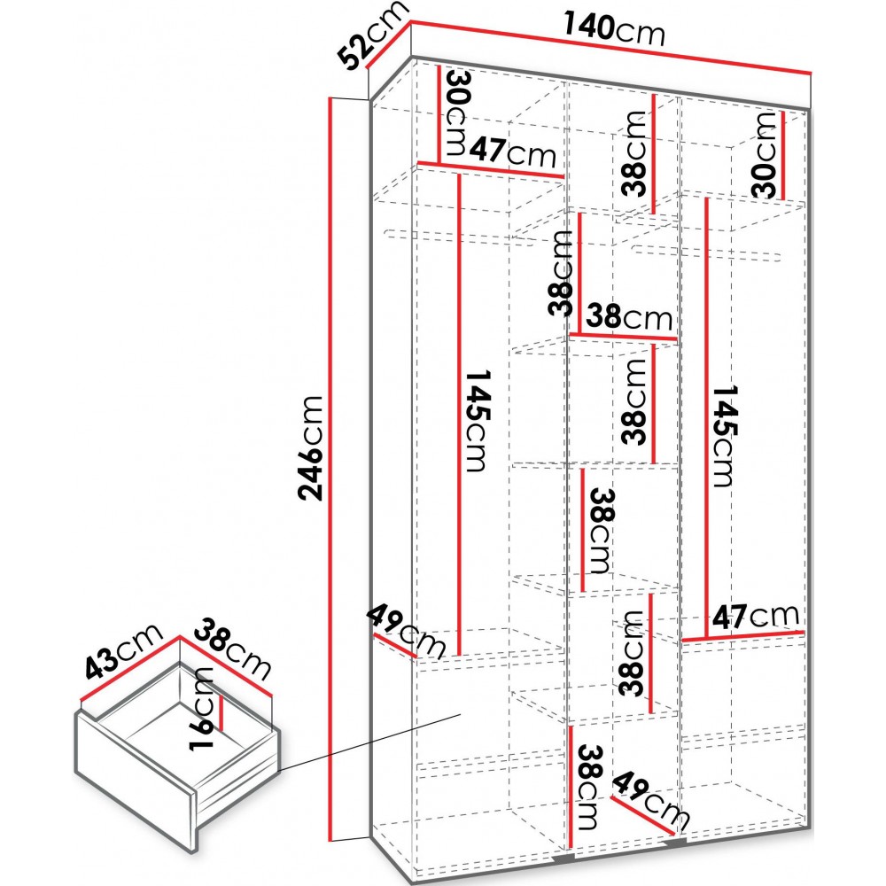 Ντουλάπα Como II 140 Τρίφυλλη-Λευκό - Χρυσό