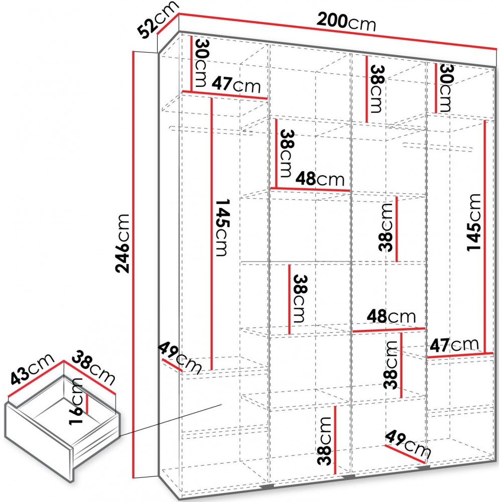 Ντουλάπα Como II 200 Τετράφυλλη-Cashmere - Χρυσό