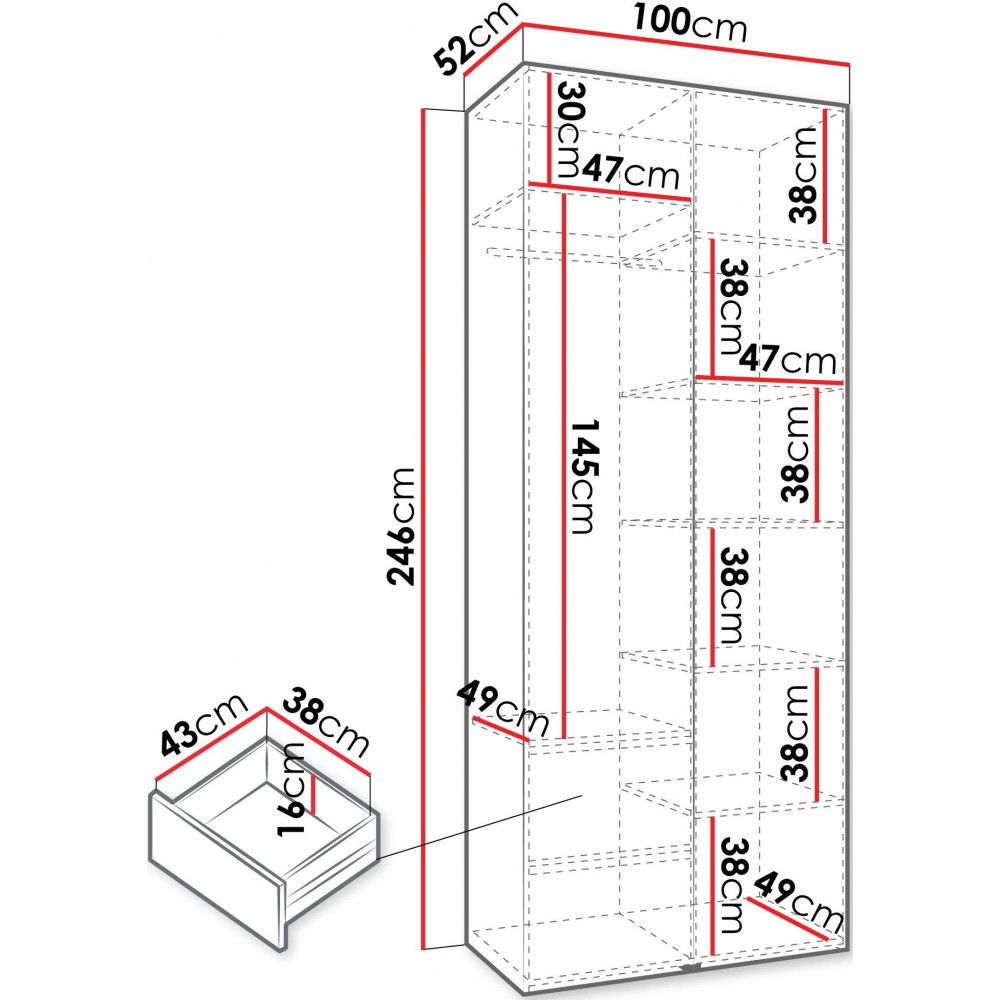 Ντουλάπα Como IV-Cashmere - Χρυσό-Μήκος: 100εκ