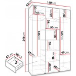 Ντουλάπα Como IV 160 Τρίφυλλη-Λευκό - Μαύρο