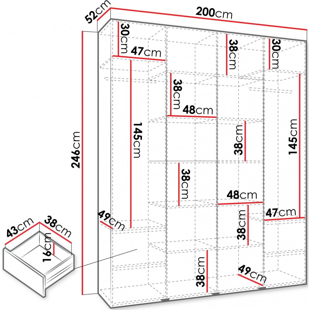 Ντουλάπα Como IV 200 Τετράφυλλη-Λευκό - Χρυσό