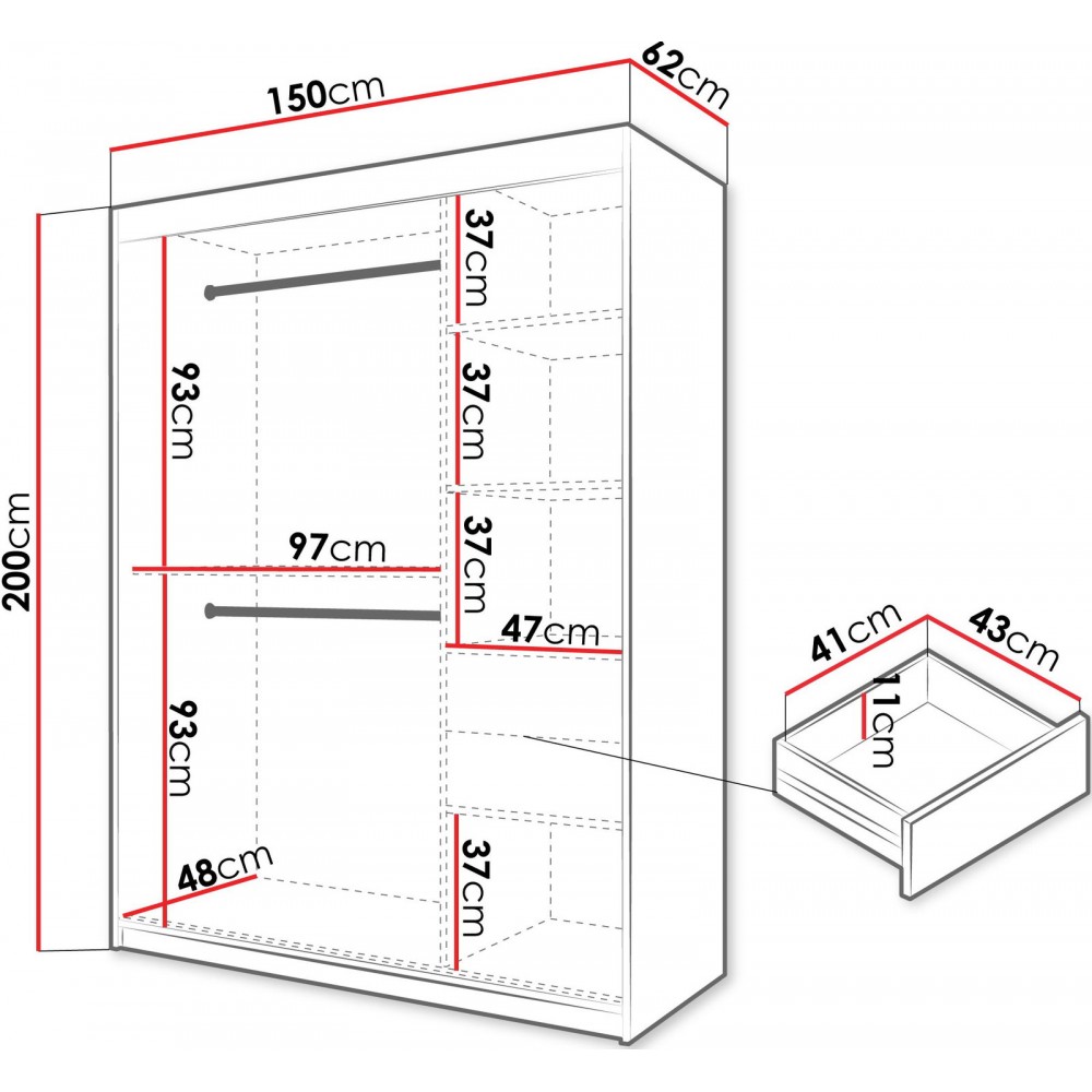 Ντουλάπα Flutes 150 Συρόμενη-Λευκό 150x62x200