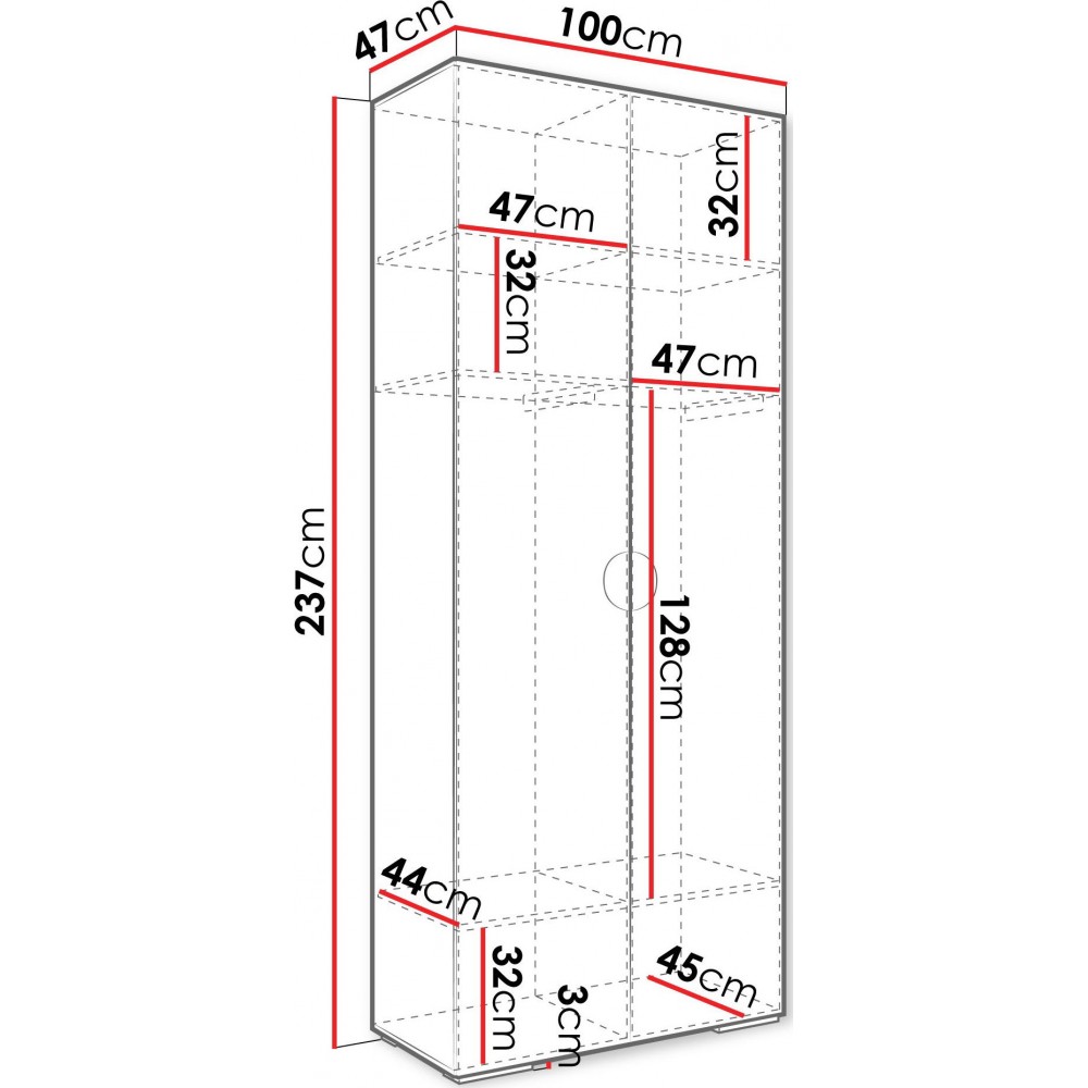 Ντουλάπα Inova IV 100 Δίφυλλη-Μαύρο
