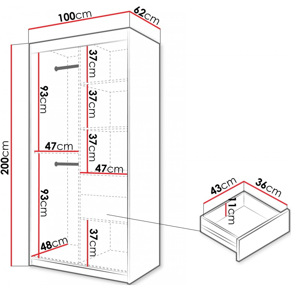 Ντουλάπα Spoti Συρόμενη-Cashmere-Μήκος: 100εκ