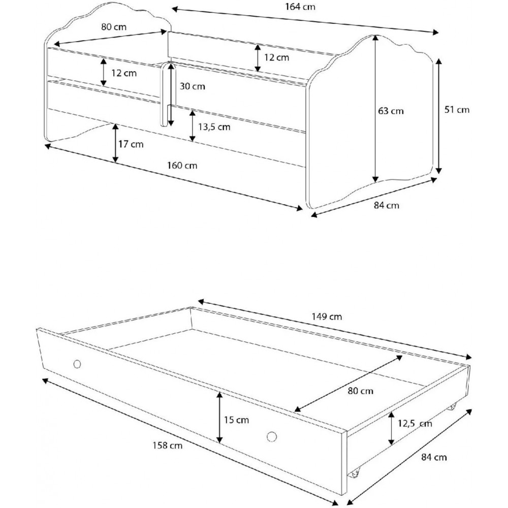 Παιδικό Κρεβάτι Leomari-Λευκό - Καφέ-160 x 80-Με προστατευτικό 144x78x58