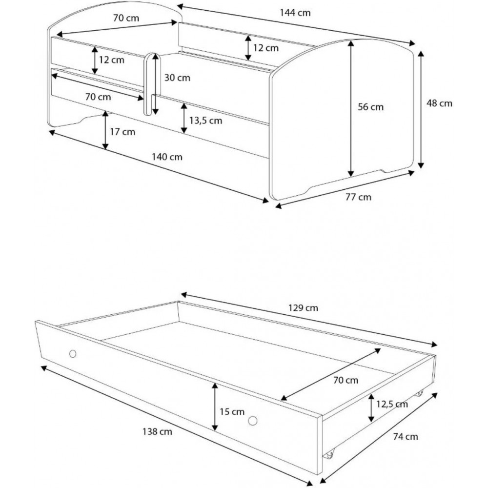 Παιδικό Κρεβάτι Belossi-Λευκό-140 x 70-Χωρίς προστατευτικό 144x78x58