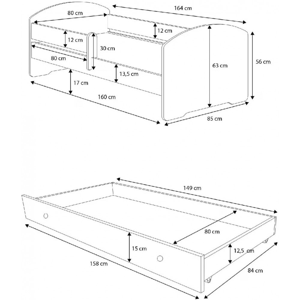 Παιδικό Κρεβάτι Belossi-Λευκό-160 x 80-Χωρίς προστατευτικό 144x78x58