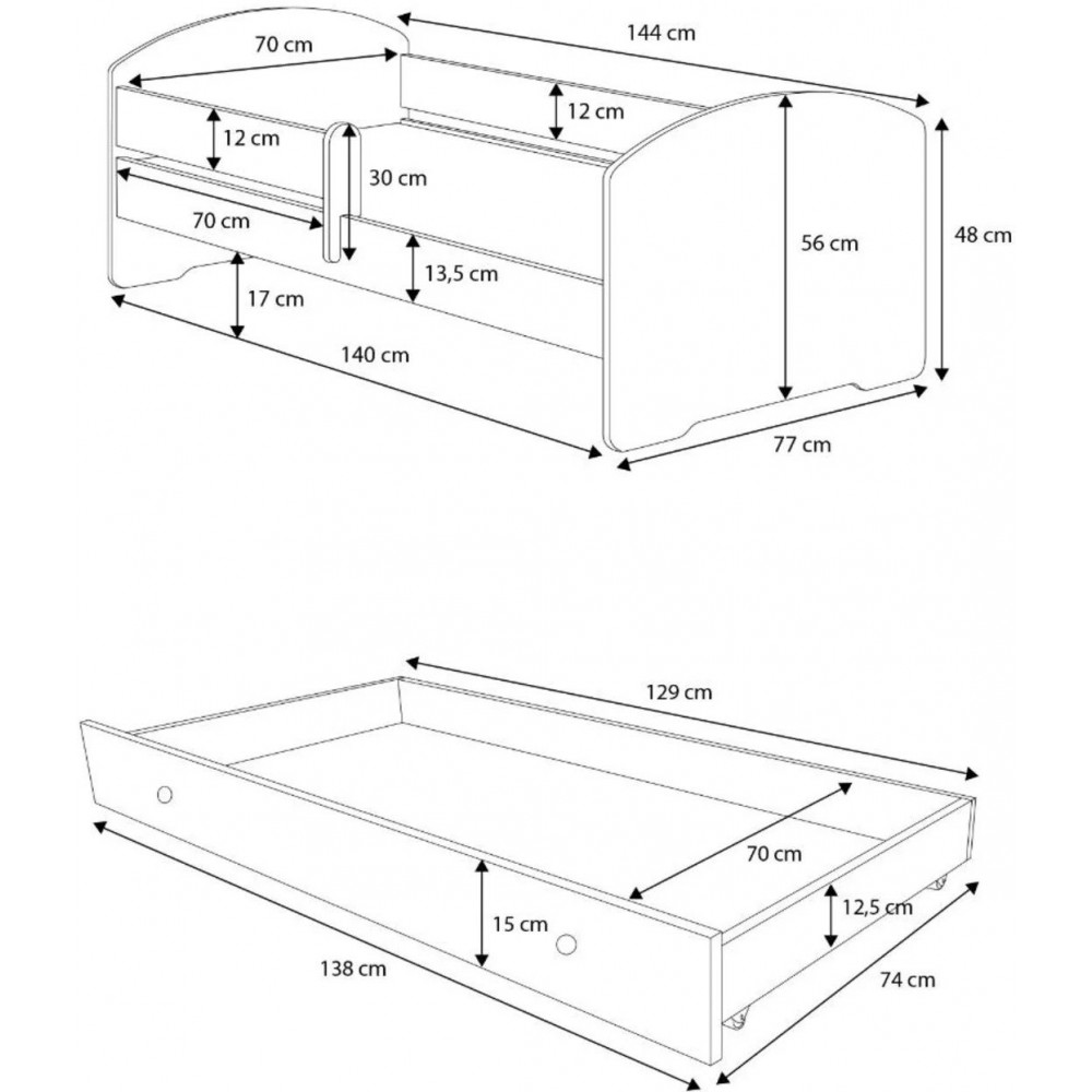 Παιδικό Κρεβάτι Belossi-Ροζ - Λευκό-140 x 70-Με προστατευτικό 144x78x58