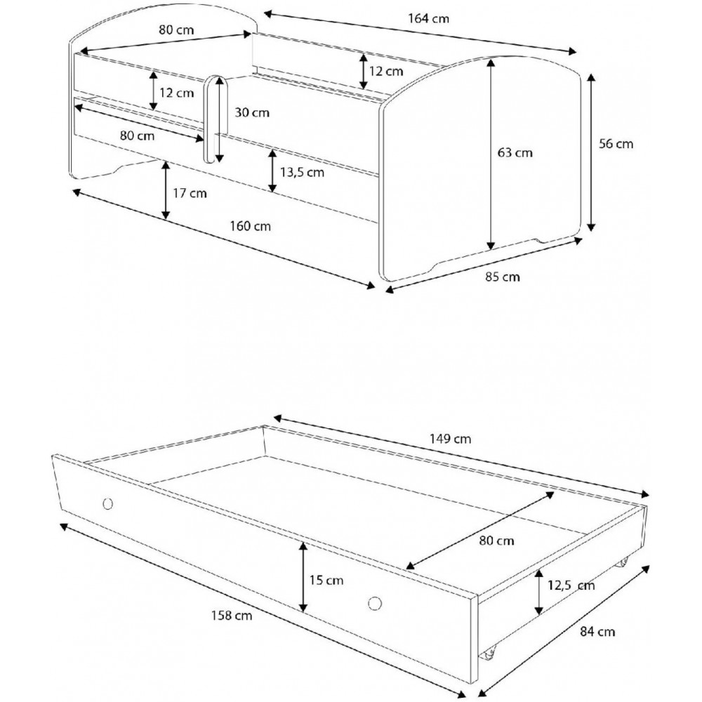 Παιδικό Κρεβάτι Belossi-Ροζ - Λευκό-160 x 80-Με προστατευτικό 144x78x58