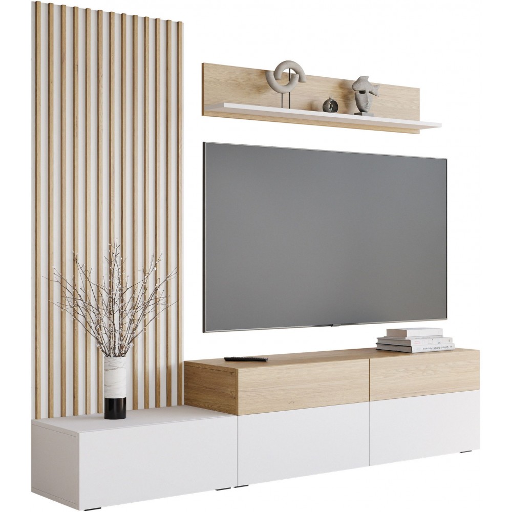 Σύνθετο Σαλονιού Narezi I-Λευκό - Φυσικό