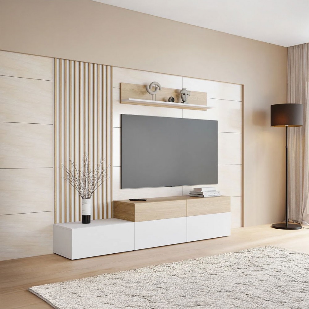 Σύνθετο Σαλονιού Narezi I-Λευκό - Φυσικό