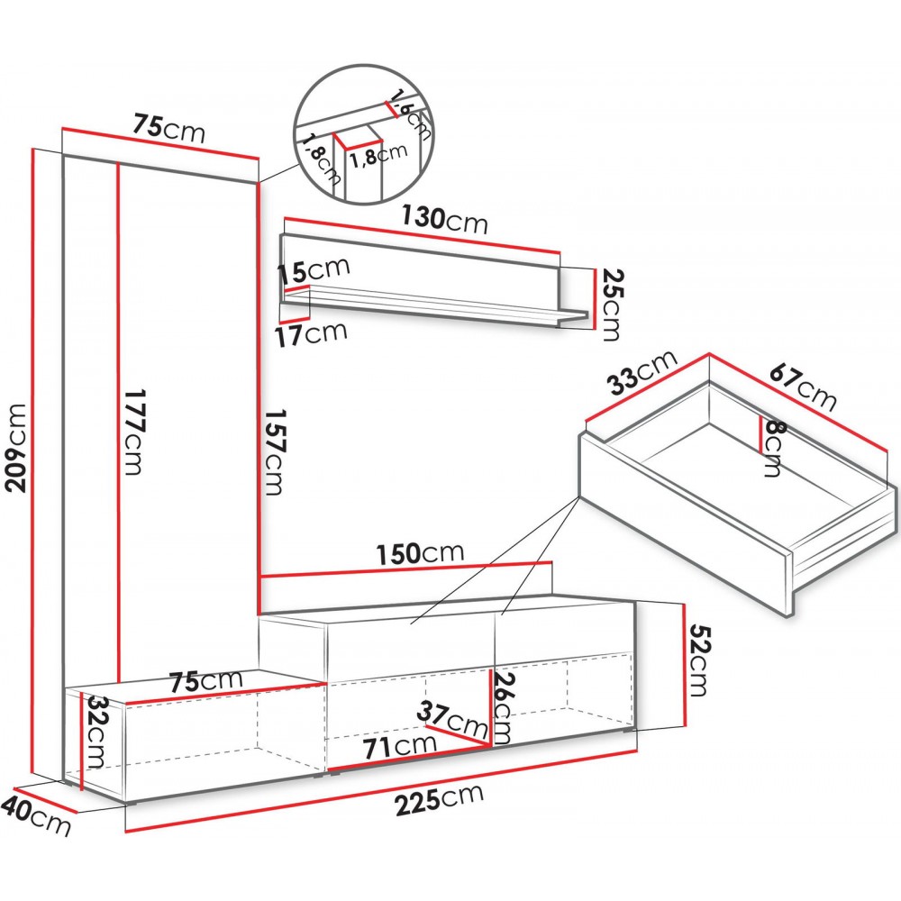 Σύνθετο Σαλονιού Narezi I-Λευκό - Φυσικό