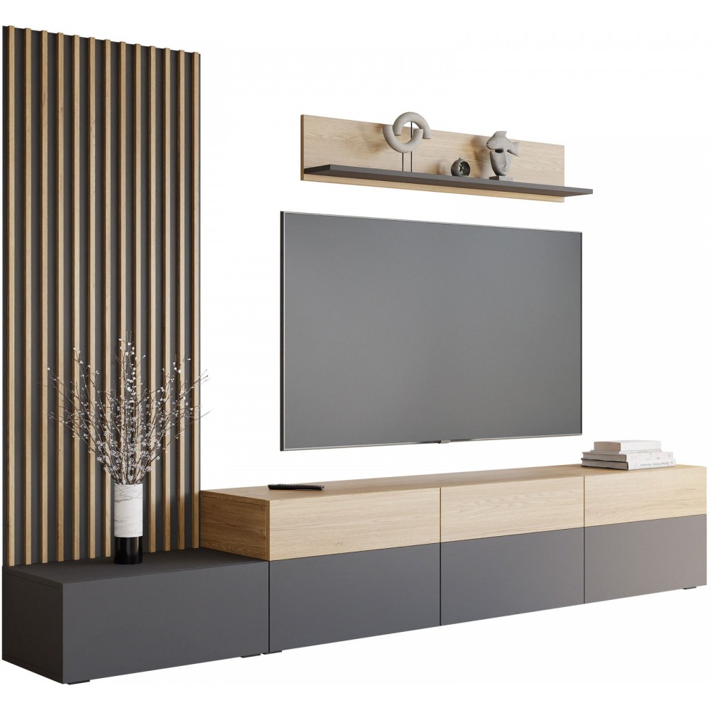 Σύνθετο Σαλονιού Narezi II-Ανθρακί - Φυσικό