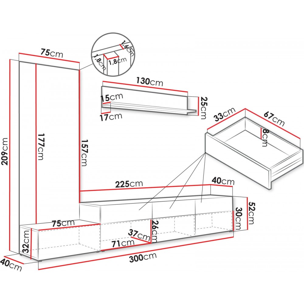 Σύνθετο Σαλονιού Narezi II-Ανθρακί - Φυσικό