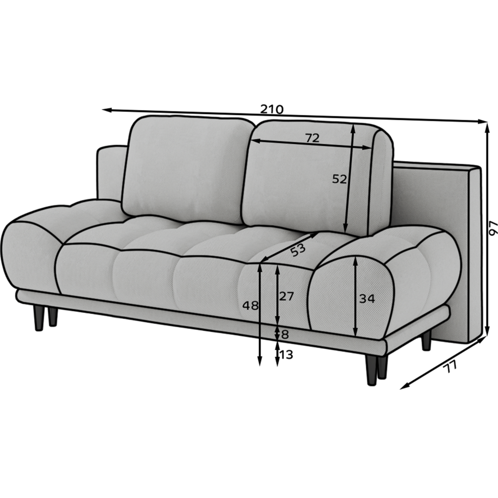 Καναπές Vagio Διθέσιος-Γκρι