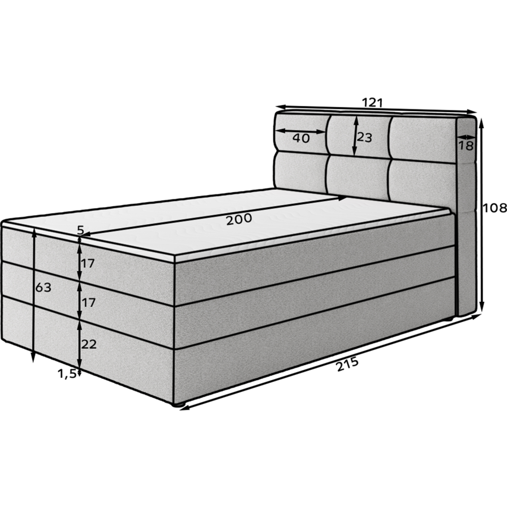 Επενδυμένο κρεβάτι Padion-Γκρι-120 x 200