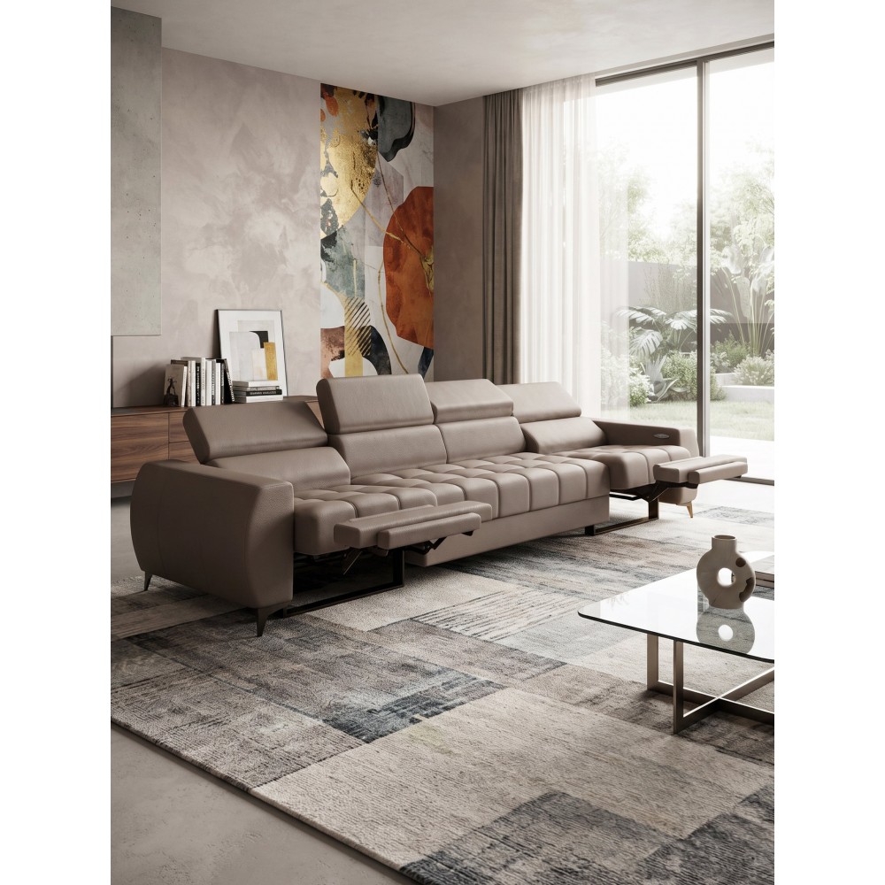 Καναπές Calyra Relax Lthr Τετραθέσιος-Καφέ 331x97x95