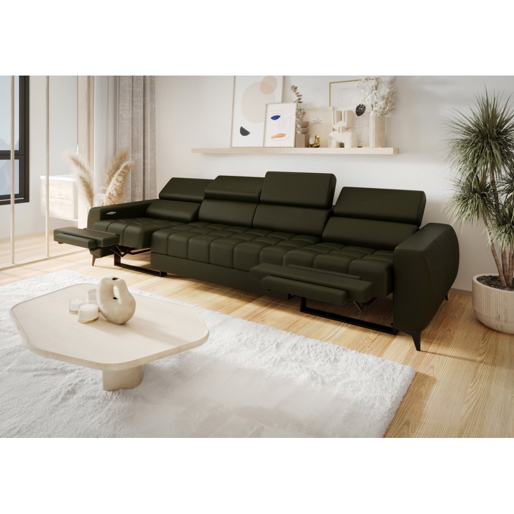 Καναπές Calyra Relax Lthr Τετραθέσιος-Λαδί 331x97x95