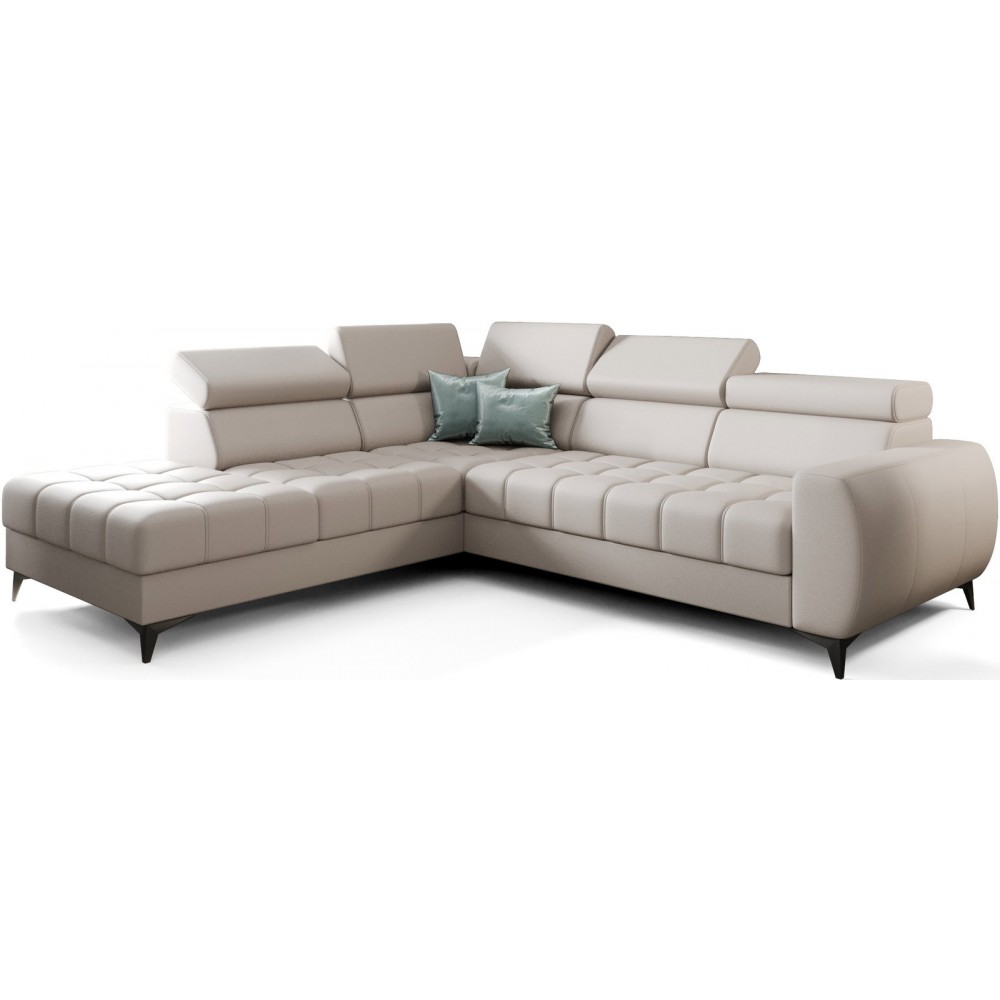 Γωνιακός καναπές Calyra Lthr-Εκρού-Αριστερή 255x225x95