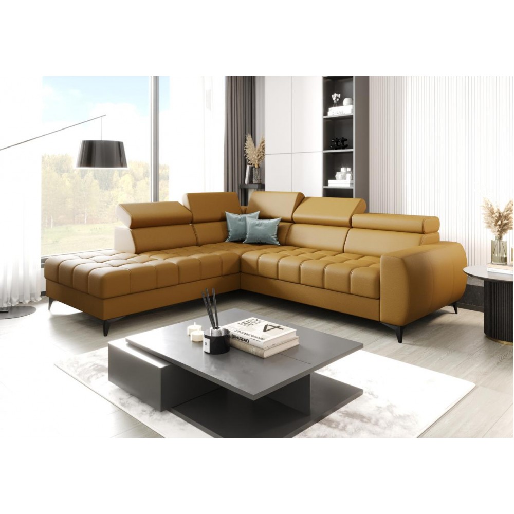 Γωνιακός καναπές Calyra Lthr-Μουσταρδί-Αριστερή 255x225x95