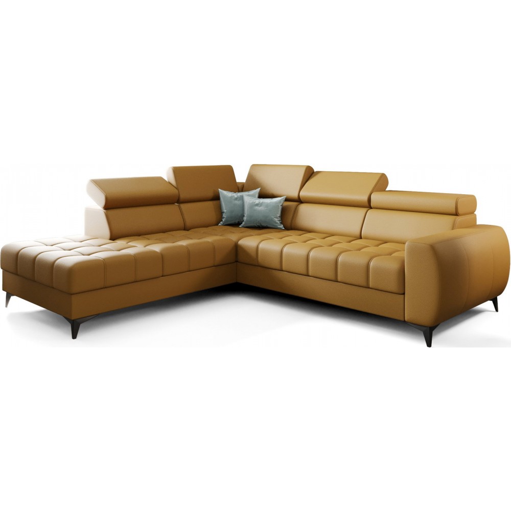 Γωνιακός καναπές Calyra Lthr-Μουσταρδί-Αριστερή 255x225x95