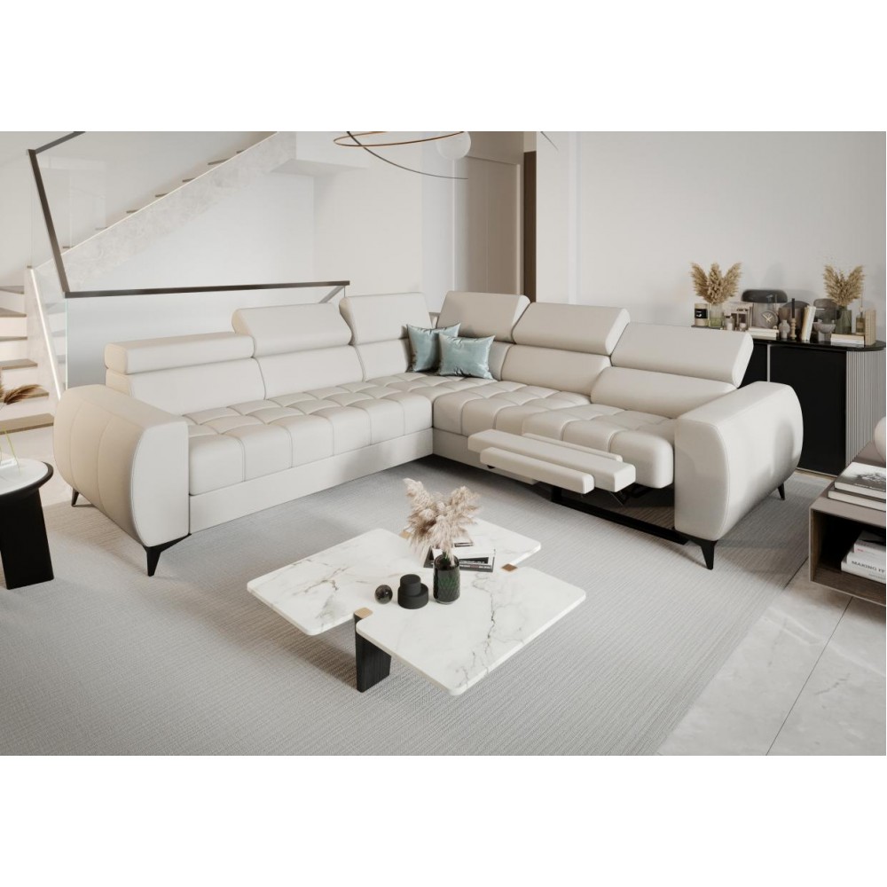 Γωνιακός καναπές Calyra II Relax Lthr-Κρεμ-Αριστερή 255x258x95