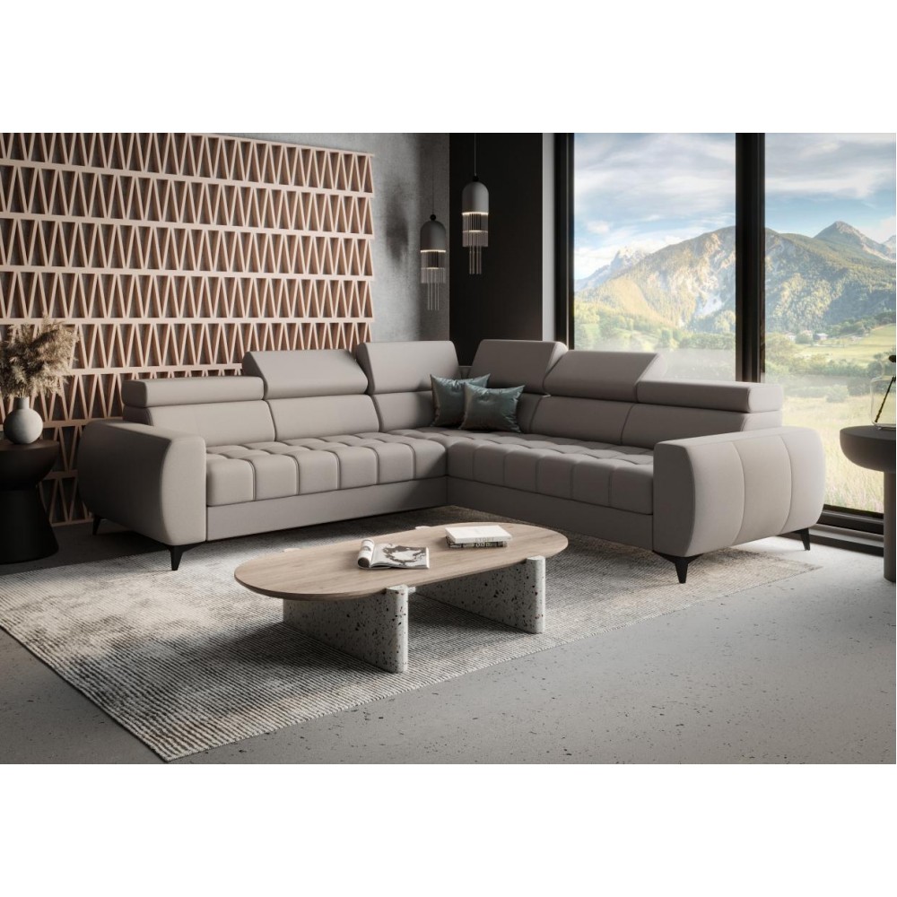 Γωνιακός καναπές Calyra Max Lthr-Γκρι-Αριστερή 255x255x95