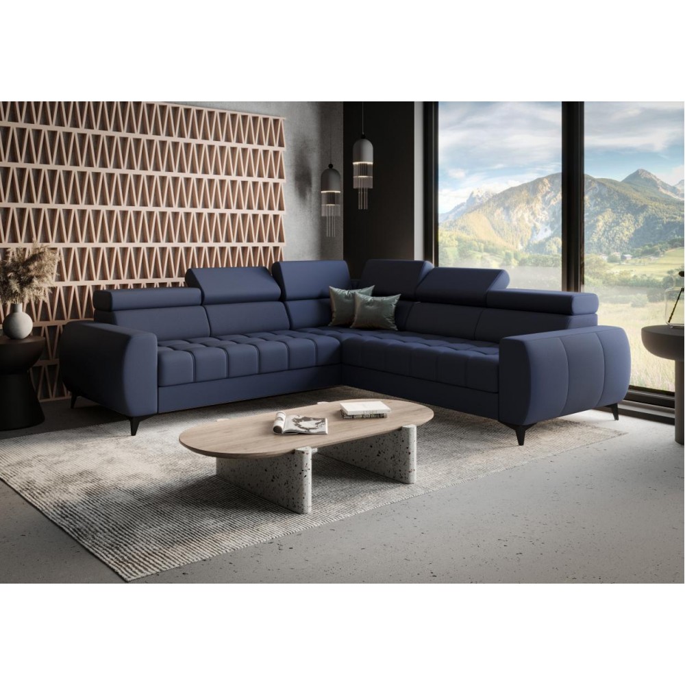 Γωνιακός καναπές Calyra Max Lthr-Μπλε Σκούρο-Δεξιά 255x255x95