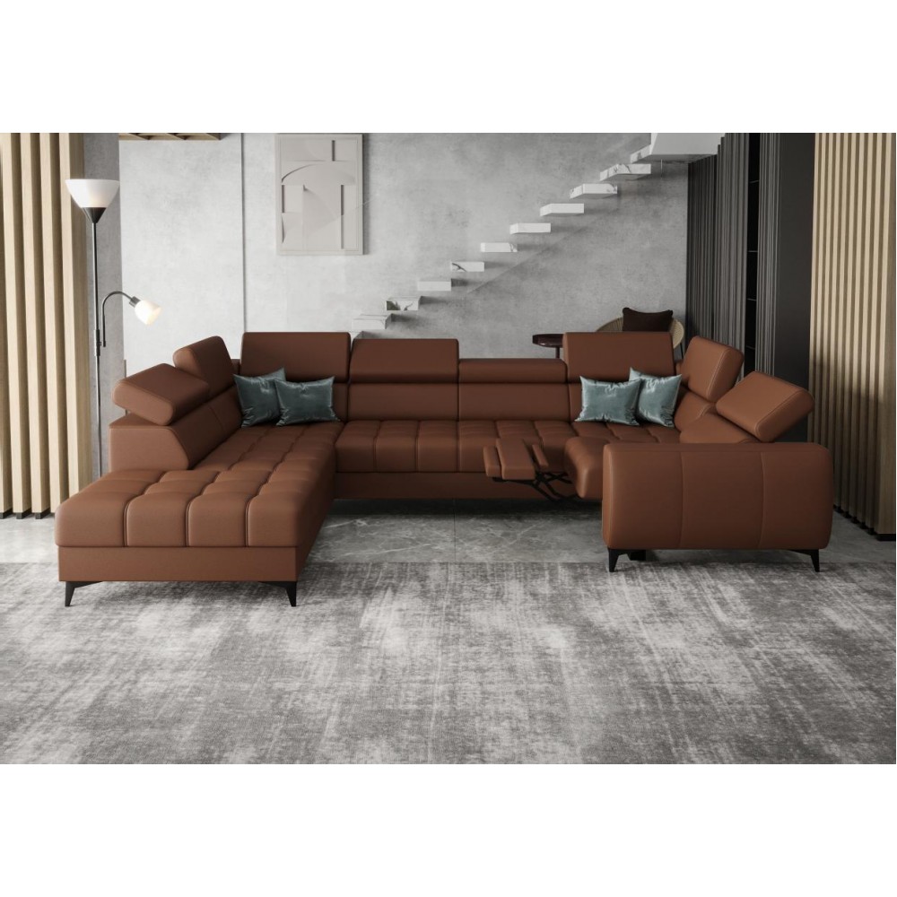 Γωνιακός καναπές Calyra Max I Relax Lthr-Κεραμιδί-Δεξιά 350x225x95