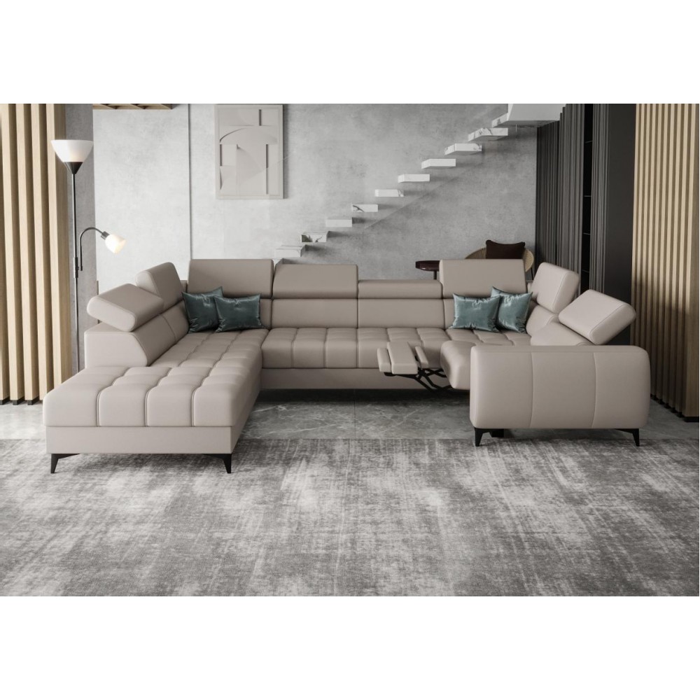 Γωνιακός καναπές Calyra Max I Relax Lthr-Γκρεζ-Δεξιά 350x225x95