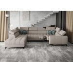 Γωνιακός καναπές Calyra Max I Relax Lthr-Γκρεζ-Δεξιά 350x225x95
