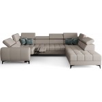 Γωνιακός καναπές Calyra Max I Relax Lthr-Γκρεζ-Δεξιά 350x225x95