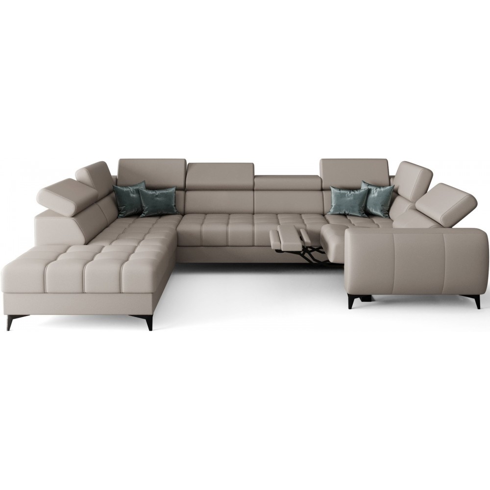 Γωνιακός καναπές Calyra Max I Relax Lthr-Γκρεζ-Αριστερή 350x225x95