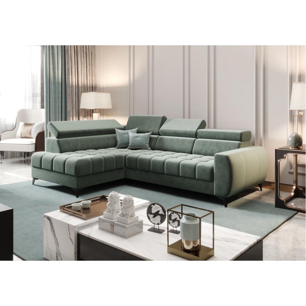Γωνιακός καναπές Calyra Mini-Αριστερή-Πράσινο