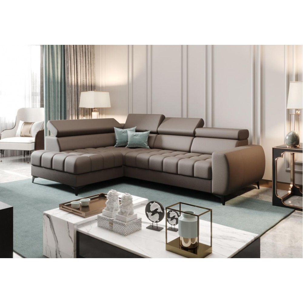 Γωνιακός καναπές Calyra Mini Lthr-Καφέ-Δεξιά 255x170x95