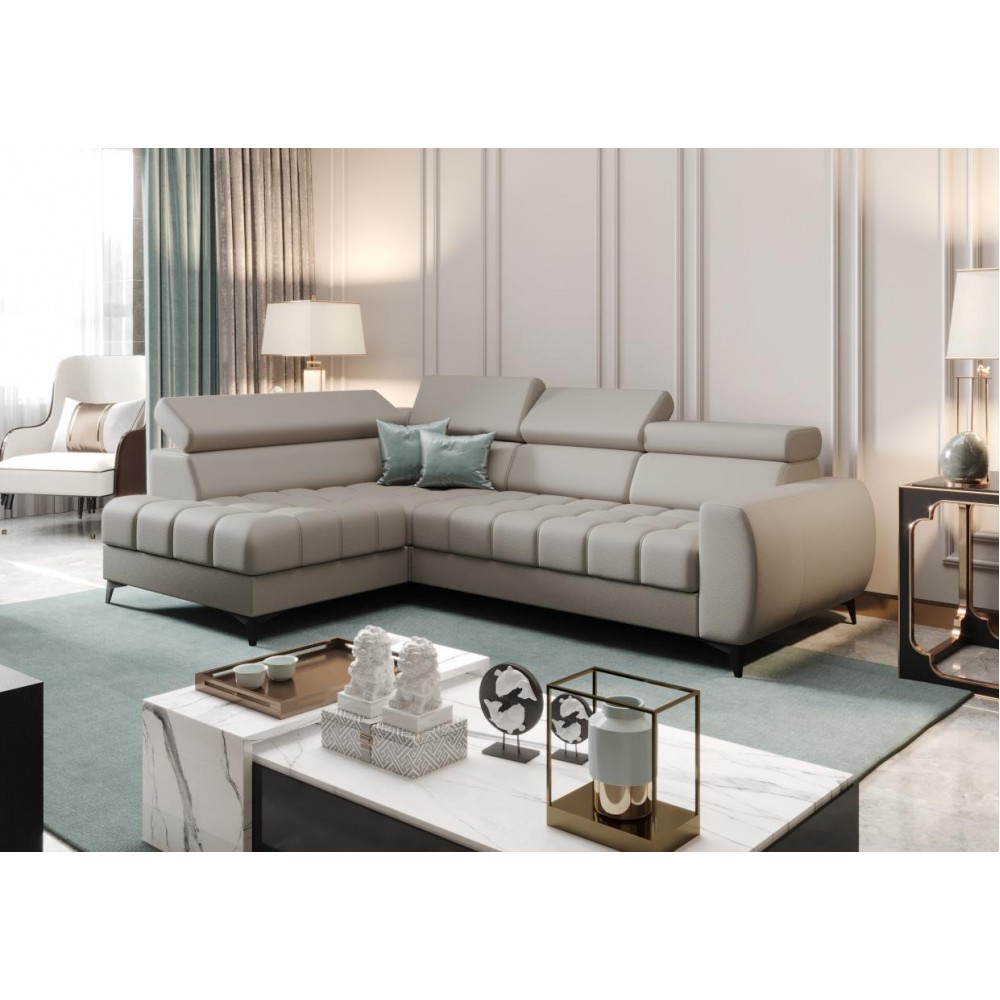 Γωνιακός καναπές Calyra Mini Lthr-Γκρεζ-Δεξιά 255x170x95