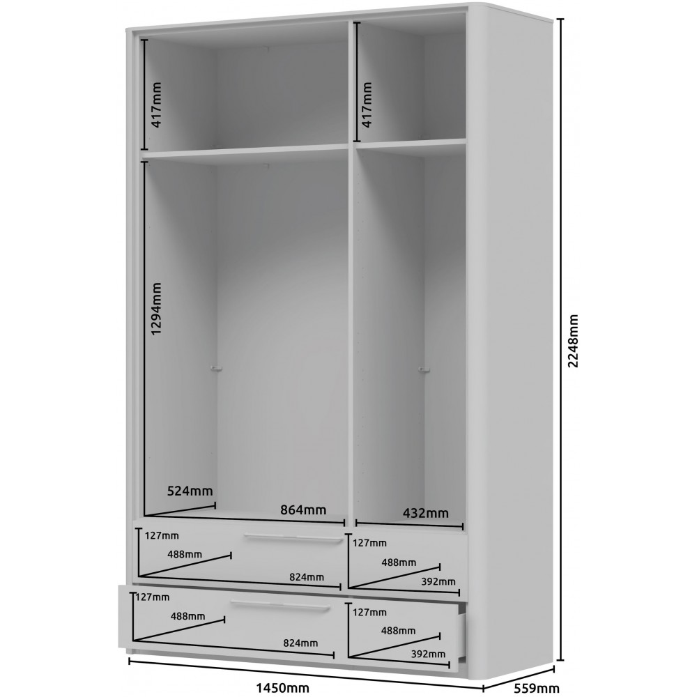 Ντουλάπα Cindel Τρίφυλλη-Με καθρέπτη 146x56x225
