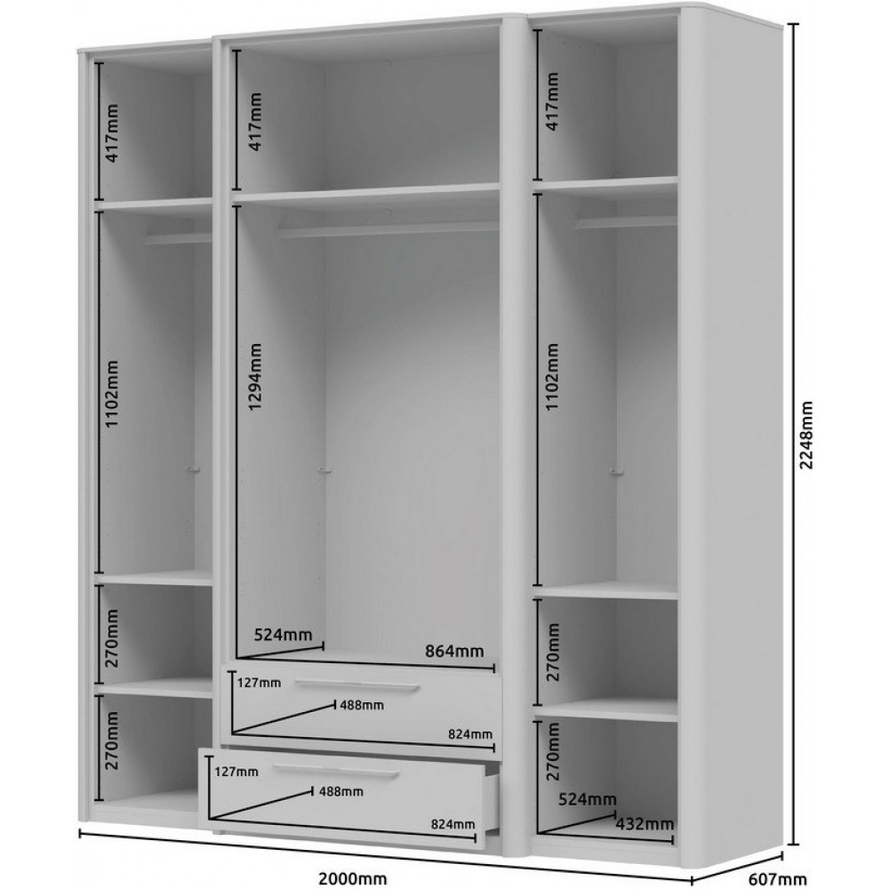 Ντουλάπα Cindel Τετράφυλλη-Χωρίς καθρέπτη 211x61x225