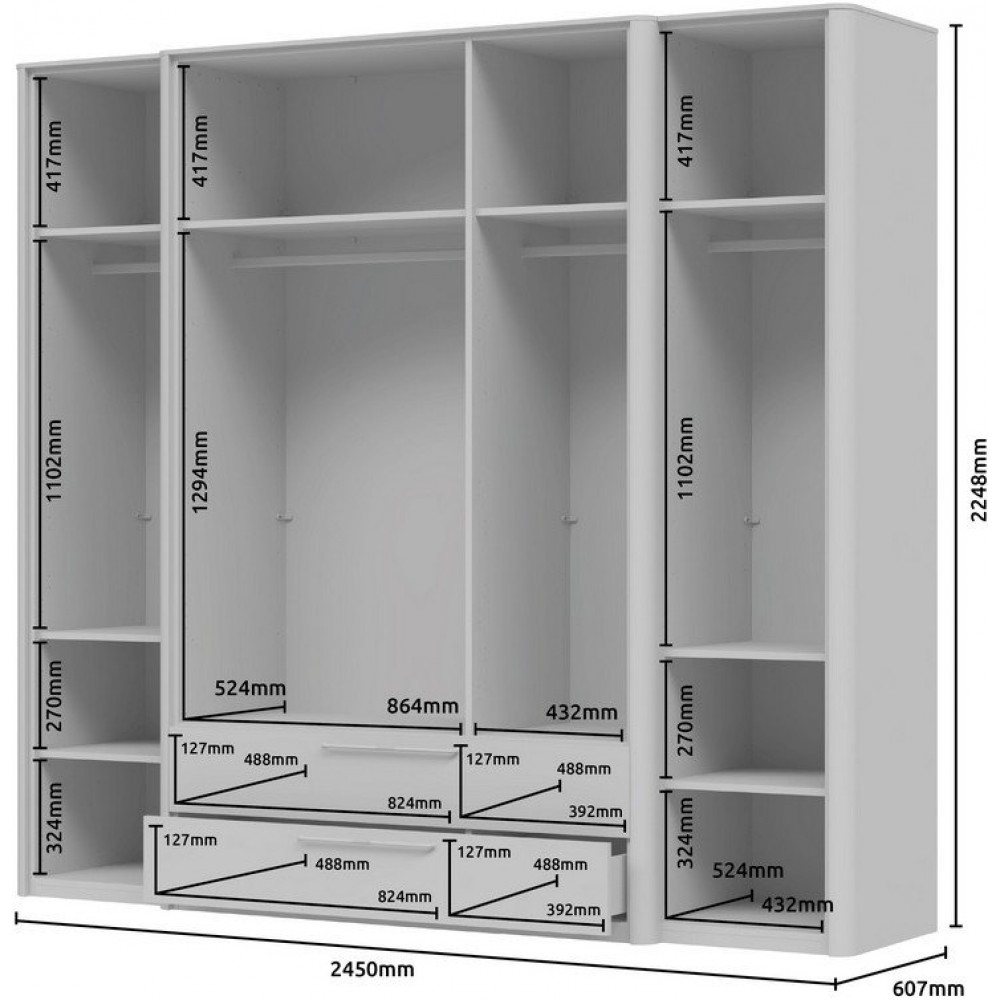 Ντουλάπα Cindel Πεντάφυλλη-Χωρίς καθρέπτη 246x61x225