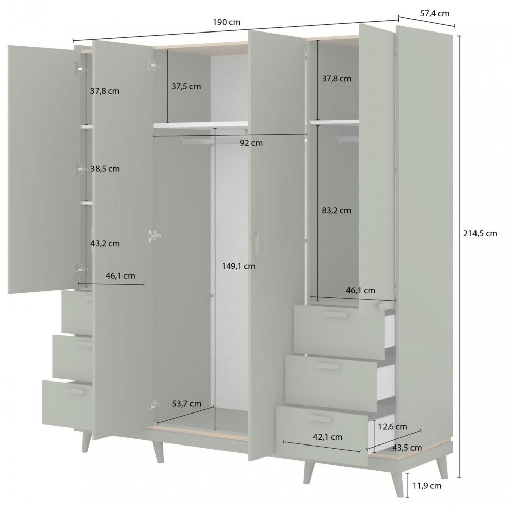 Ντουλάπα Andi τετράφυλλη-Φυσικό