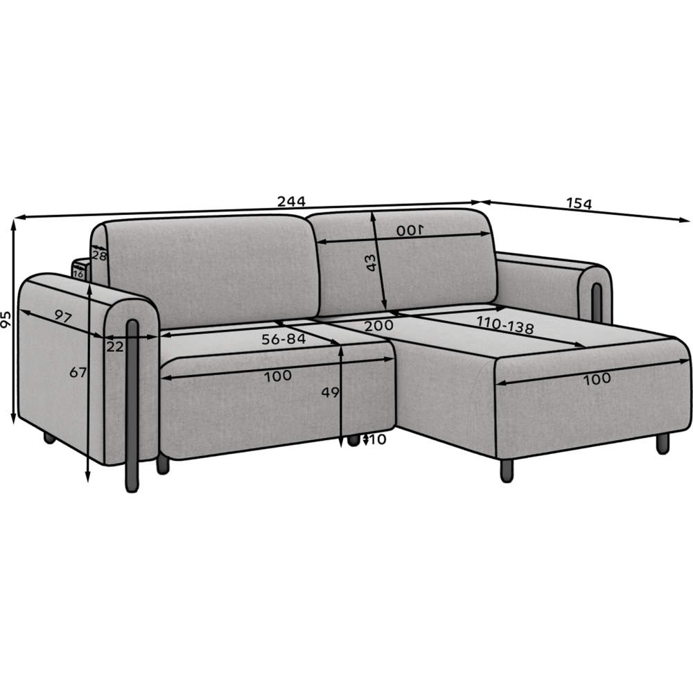 Γωνιακός Καναπές Tacos-Μπεζ-Δεξιά