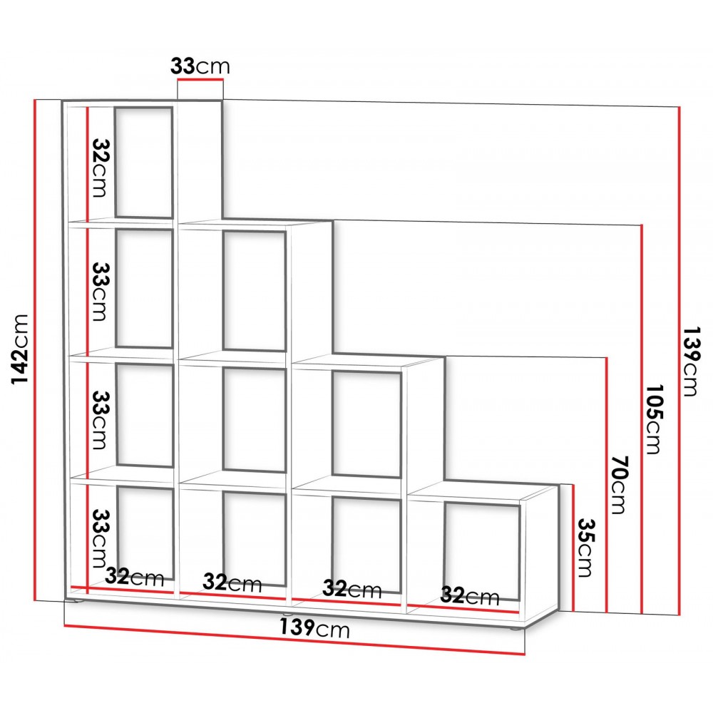 Βιβλιοθήκη Trio Plus-Λευκό 139x33x142