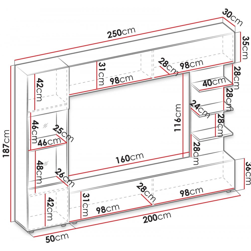 Σύνθετο Σαλονιού Lazando-Φυσικό 250x30x187