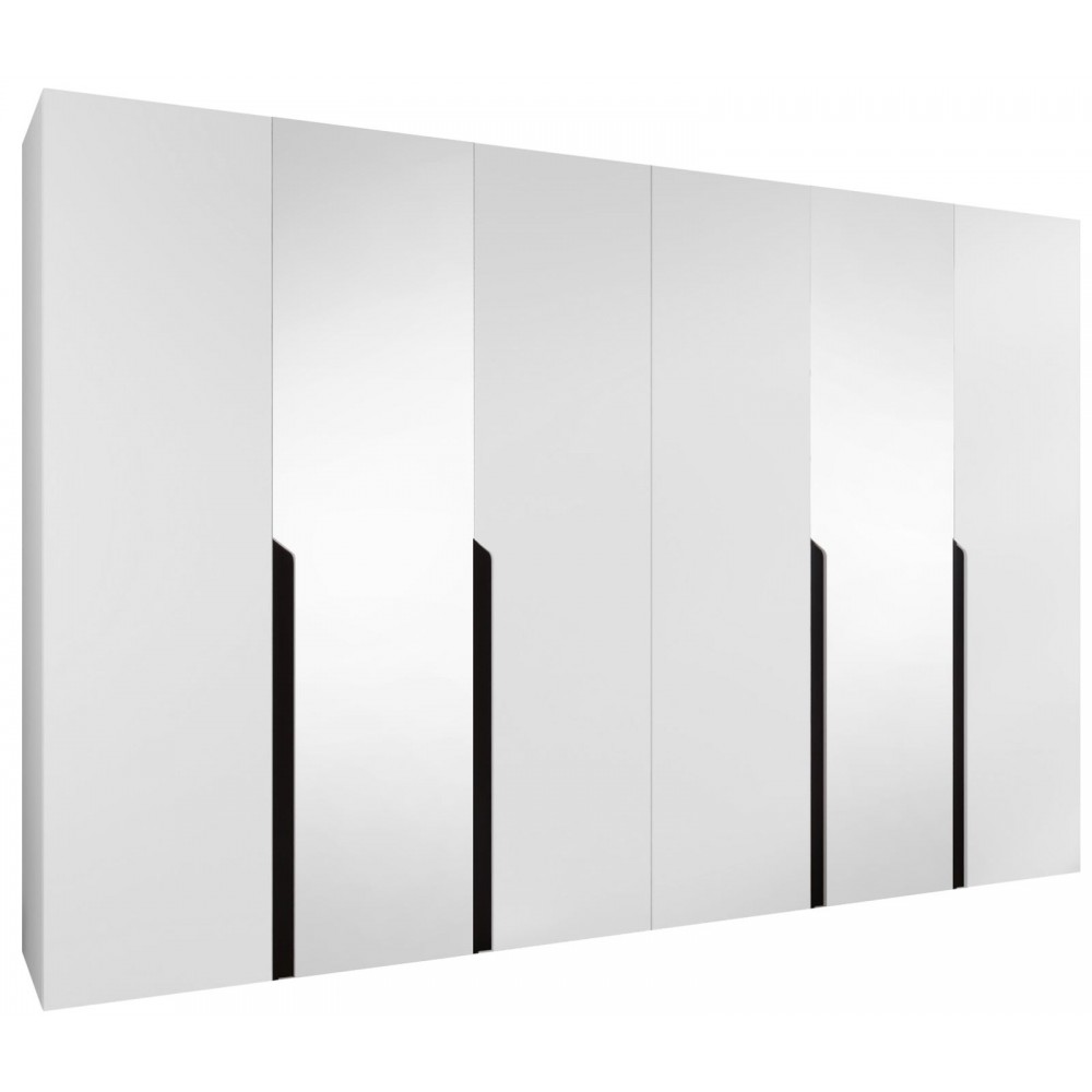 Ντουλάπα Mila I Εξάφυλλη-Λευκό - Μαύρο-Με καθρέπτη